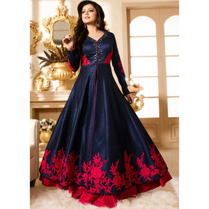 Exclusive Blue Color Embroidered Work Salwar Suit With Net Duppata.